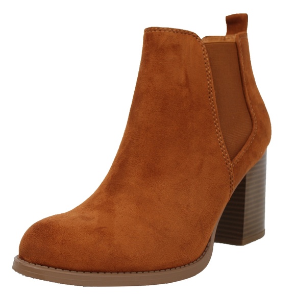 Hazel Faux Suede Chelsea Stacked Heel Ankle Bootie - Picture 2 of 5